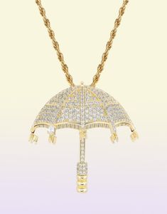 Hip Hop parasol z cyrkonem Naszyjnik dla mężczyzn Złoty stopowy Rhinestone Luksusowy kubański łańcuch mody 292G8297682