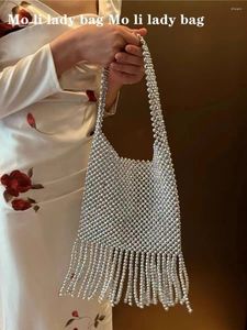 Luksusowe akrylowe koraliki z koralikami z koralikami Tkane ręcznie robiona torba na ramię Kobiet moda hanbag lady torebka frędzl