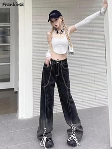 Jeans femininos Mulheres gradiente coloriram Lace-up Baggy Korean Streetwear diariamente All Match Girl picante esticada estética estética bolsões