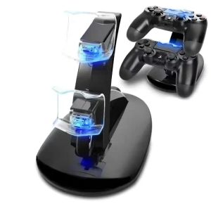 Stand Denetleyici Şarj Cihazı Dock LED Çift USB PS5 Şarj Standı İstasyonu Beşiği Sony PS4 / PS4 Pro / PS4 İnce Denetleyici Taban Rafı