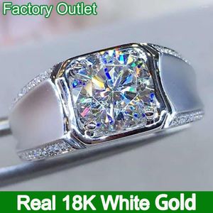Ringos de cluster personalizados Real 18k White Gold Ring Men Anniversary Wedding Rodada Moissanite Diamond Frosting Luxury 1 2 3 4 5