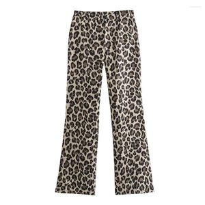Women's Pants Loose Women Long Animal Leopard Print Mid-rise Elastic Waist Straight Wide Leg Summer