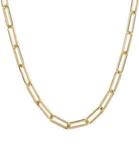 MICCI Stainls Steel Round Flat Rec Chain Choker Necklace Women 18K Gold Plated Paper Clip PaperClip Link Chain Necklac244i6578350