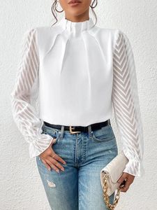 Женские блузки белые женщины элегантные топы с длинным рукавом женская винтажная мода Ruffled Рубашка.