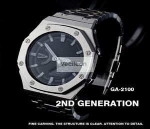 GA2100 nyaste klockband och bezel för GA2100 Watch Set Modification Watchband Bezel 100 Metal 316L Rostfritt stål med verktyg LJ7427598