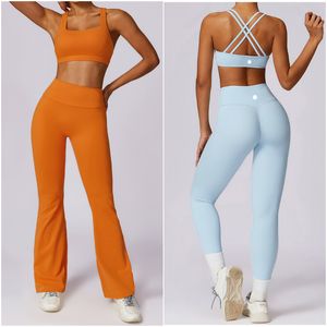 LL-8047 Roupa de ioga feminina Define duas peças calças calças calças de calças de calças de ginástica esportiva com ginásios casuais elásticos de calça alta e elástica