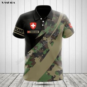 Switzerland Camar Exército Bandeira Europa VETERAN 3D Cosplay para masculino Camisetas de camisa de pólo