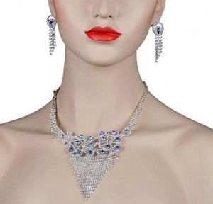 Earrings Necklace Chran Classic Peacock Design Blue Crystal Bridal Jewelry Set Elegant Shining Rhinestone75175302954212