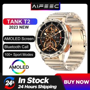 Смотреть оригинальный бак T2 Smart Watch for Men Bluetooth Call Amoled SmartWatch Fitness Tracker 100+ спортивные режимы мужские водонепроницаемые часы