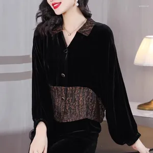 Women's Knits 2024 Spring Polo Collar Cardigan Silk Velvet Spliced Fragrant Cloud Yarn Fashion Slimming And Age Reducing Loose Short Coat