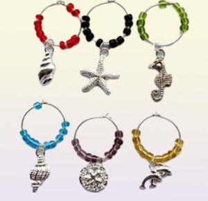 Novelty 50 Sets Silver Plated Beads Wine Glass Charms Sea Charm Club Party Decoration Prom Gift8909879