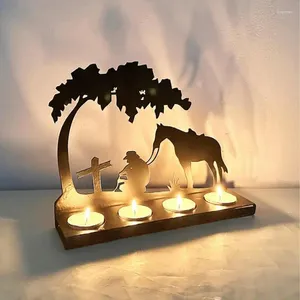 Candle Holders Cowgirl Praying Horse Cross Iron Candlestick Metal Decoration Creative Man And Table Decorations