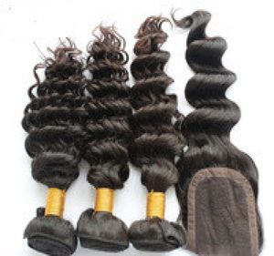 Brasilianska jungfruliga hår Deep Wave Style 3bunds med 44 spetsstängning Grade 6A8452361