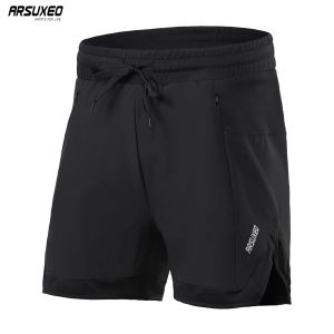 Shorts arsuxeo kör shorts med foder träning träning träning 2 i 1 blixtlåsfickor jogging fitness stammar torr passform