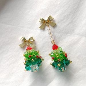 Dangle Earrings DIY Beaded Christmas Tree Bow Star Holiday Ear Clip Event COS Matching