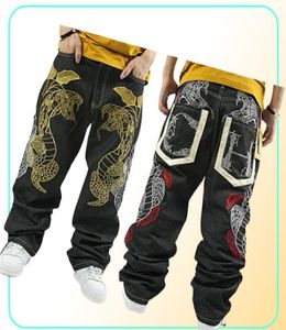 fashion NY Skateboard embroidery Dragon jeans COOL Graffiti long Loose Relaxed Casual Pants Rap boy B BOY Trousers Size 34425743448