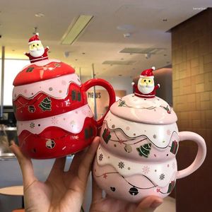 Mugs Christmas Mug With Lid Spoon Ceramic Coffee Cup Girl Gift For Friends Santa Claus Milk Big 500ml