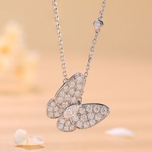 Full Moissanit Diamond Halskette für Frauen 925 Sterling Sliver mit weiß vergoldetem Schmetterling Halskette Hochzeit fein jüdy