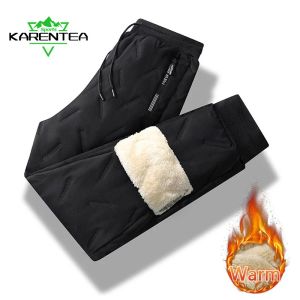 Calça karentea correndo calça caxemira de caxemira engrossar lã Sweatpants homens jogadores calças de algodão quente masculino calças térmicas à prova d'água 7xl