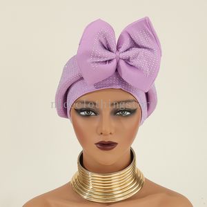 Бриллианты Bow Knot Turban Cap African Women Auto Gele Headtie Aso Oke Nigeria Headscarf Headnet Hejab Hat уже сделанная головкой