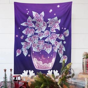 Tapestries Vintage Potted Plants Tapestry Wall Hanging Moon Phase Trippy Aesthetic Room Decor Starry Sky Living Flower Art