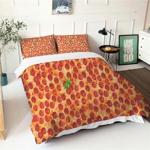 寝具セット3Dプリントベッドルームの服を魅力的なピザパターンファビックダブル羽毛布団カバー枕カバー暖かい柔らかい掛け布団セット