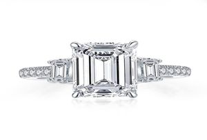 Pierścienie ANZIW 925 Sterling Zilveren 3 Karaat Szmaragdowy pierścionek zaręczynowy Voor Vrouwen 3steen Gesimuleerde Diamond Wedding Pasme5677831568727