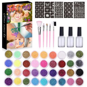 Supplies New Style Glitter Tattoo Set for Body Art Party Supplies Temporary Tattoo Kit Kids Face Body Painting Art Tools Set