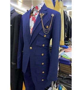 Designer Royal Blue Smoking Smoking Smoking Jacke Männer Anzug Slim Fit Prom Hochzeitsanzüge für Männer Bräutigam Smoking 2 Stücke Mann Blazer5470825