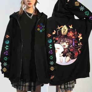 Sweatshirts Mens Jackets Genshin Impact Zipper Hoodies Hu Tao Kawaii Cartoon Graphic Sweater Y2k Hoodie Coat Men Women Harajuku Autumn Sweatshirt Jacket 240412