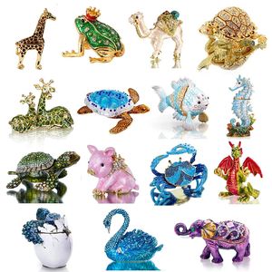 H D 15 Styles Hand Painted Enameled Animal Figurines Hinged Jewelry Trinket Box Collectibles Ring Holder Case Home Decor Gift 240409