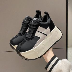 Casual Shoes Fashion Chunky Sneakers for Women Spring Autumn Lace Up 7,5 cm tjock botten Non-Slip Light bekväm sportsko