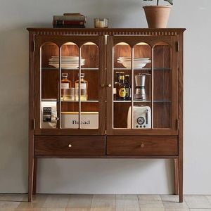 Decorative Plates Solid Wood Glass Wine Cabinet Vintage Display Guest Restaurant Side Storage With Lights