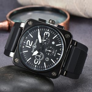 Six Needles All Dial Work Sapphire Glasss Full Function Calendar Mens Quartz Watch Bell Brown Leather Black Rubber Strap Ross 6 Hands