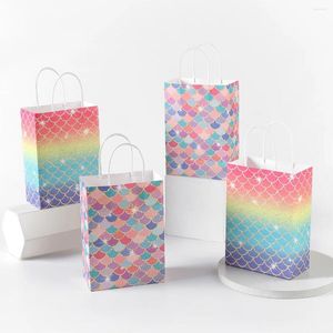 Gift Wrap 5 Pcs Kraft Paper Bag With Handle Bronzing Love Heart Birthday Wedding Christmas Packing Bags Children's