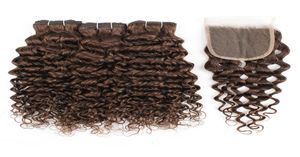 PACCOLA DI CAPELLI CARNO CARCHIO DI KISSHAIR con colore di chiusura in pizzo 4x4 4 onda d'acqua estensione dei capelli umani brasiliani Double Wefts5015891