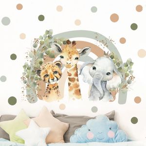 Boho Cartoon African Animal Giraffe Elephant Watercolor Wall Sticker Vinyl Baby Nursery Art Decals for Kids Room Home Decor 240410