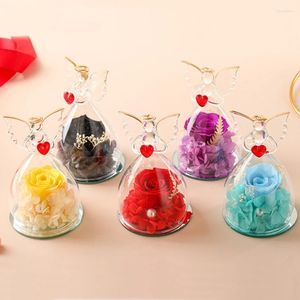 Decorative Flowers Little Angel Preserved Flower Glass Cover Christmas Valentine's Day Real Rose Gift Box Decor Eternal Corporate Gifts