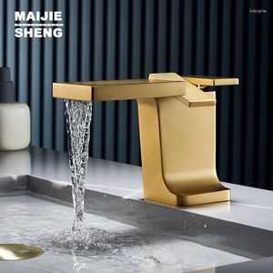 Waschbecken Wasserhähne Doppelgriff Basin Wasserhahn Goldmischer Tap Messing Wash und kalt modern