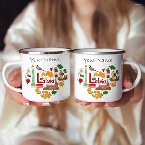 Tassen Personalisierte lettische Emaille -Metall -Mech -Tassen benutzerdefinierte Tassen und exklusiv mit Ihrem Namen gedruckte lustige Kaffee -Camping -Tasse