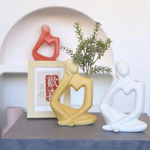 Vazolar wabi-sabi tarzı soyut seramik sanat dekorasyon sundurma şarap dolabı ofis masaüstü hidroponik çiçekler porselen
