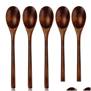 Spoon zuppa in legno per mangiare miscelazione mescolando manico lungo eco -amiche forche in stile giapponese utensile per la consegna a goccia all'ingrosso ho dh5tm