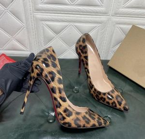 Klänningskor klassiska kvinnor pumpar designer röda sulor höga klackar leopard tryck spetsiga tår lyxkvalitetsstilettos häl