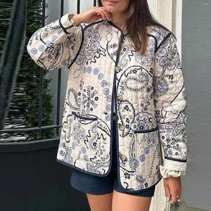 Kvinnorjackor beskurna blommiga quiltade jackor Cardigan Tryckt Lätt öppen front vadderad kappa för kvinnor Chaquetas Para Mujer