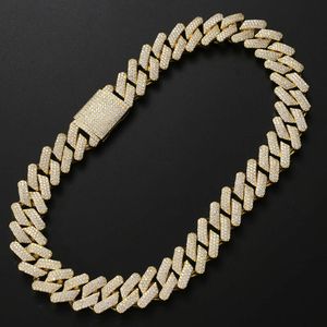 Nya mäns hiphop -smycken 20mm guldpläterad isad rak stift halsband kubansk kedja