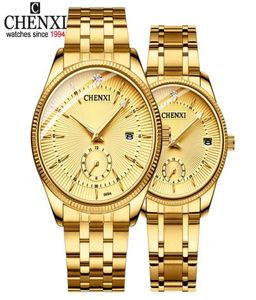 Chenxi Brand Men Women Gold Watch Lovers Quartz Wrist Watch Kvinnliga hanklockor IPG Golden Steel Watch23962040870