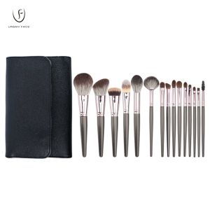 Kit 15 PCS Foundation Makeup Borstes Pink Professional Natural Make Up Brush Set gethår ​​Highlighter Blush