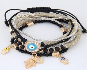 Nuova Kabbalah Fatima Hamsa Hand Evil Eye Eye Charcelets Bangles Multilayer perle fatte a mano intrecciate Pulseras per donne Men9132141