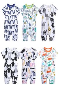 Baby Boys Jumpsuits Cartoon 6 Designs Summer Short Sleeve Cartoon Animal Letter Tryckt Rompers Clothes Girls Playfit 018M3779154