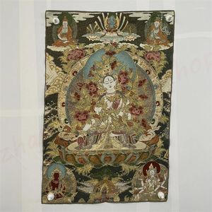 Decorative Figurines Auspicious Tantric Tangka White Tara Brocade Embroidery Decoration Exquisite Home Traditional Folk Crafts